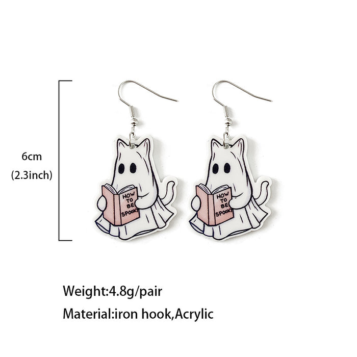 Wholesale  Book Ghost Acrylic Earrings Ghost Cat Books Cute Cartoon Earrings