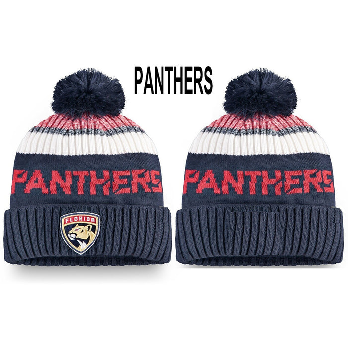 Wholesale Hat wool knit hat embroidery Hockey League hat sports letter flanging warm round hat