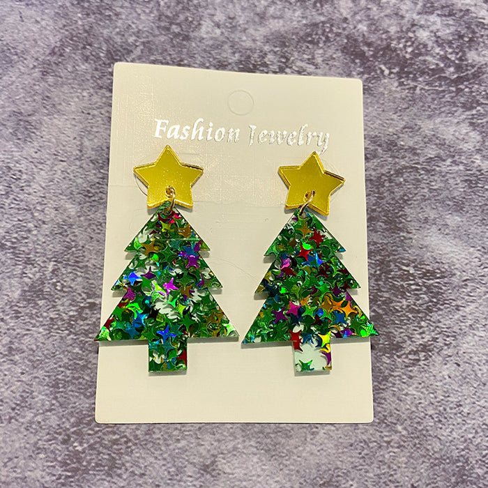 Wholesale Christmas tree acrylic earrings glitter mirror acrylic ing earrings Christmas holiday earrings