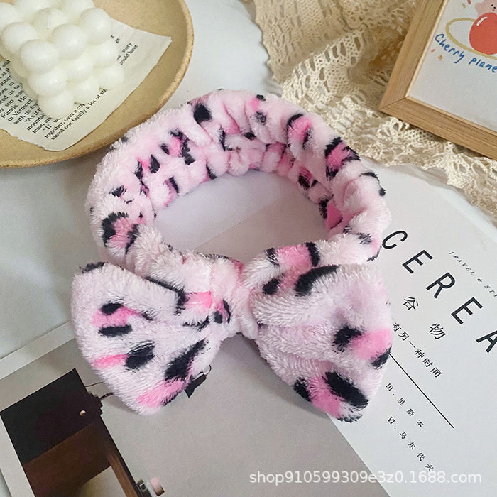 Wholesale Leopard Print Polka Dot Striped Bow Headband Women' s Face Wash Sports Headband Coral Velvet Hair Accessories