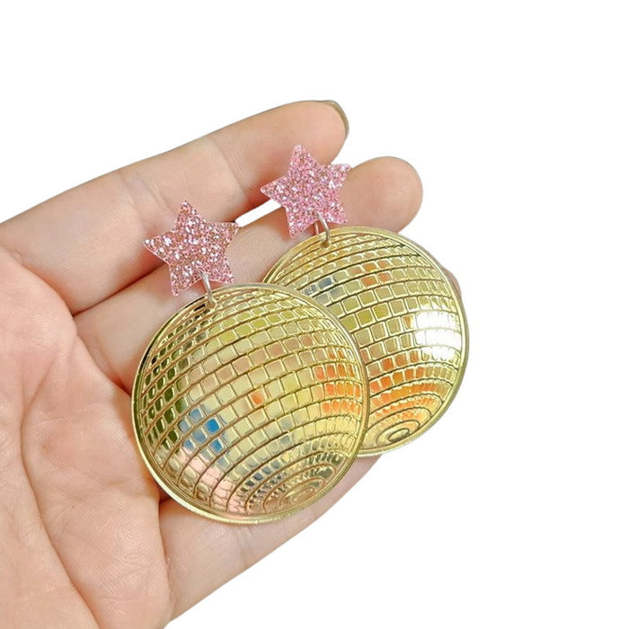 Wholesale Five-pointed Star Acrylic Mirror Laser Disco Ball Earrings JDC-ES-XuePa007