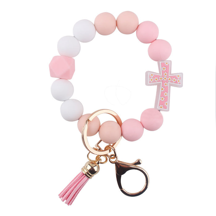 Wholesale Cartoon Cross Silicone Bracelet Keychain Creative Handmade Beaded Bracelet Jewelry