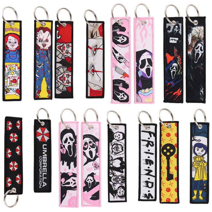 Wholesale  Cartoon Woven Label Keychain Lanyard   Fabric Keychain