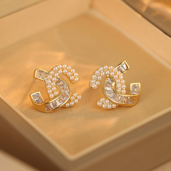 Wholesale Double C Earrings Silver Needle High-End Accessible Luxury Elegant Earrings for Women