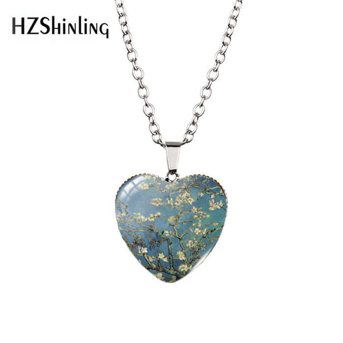 Wholesale Heart-shaped Necklace Van Gogh Starry Moon Night Sunflower Love Time Gem Pendant Sweater Chain