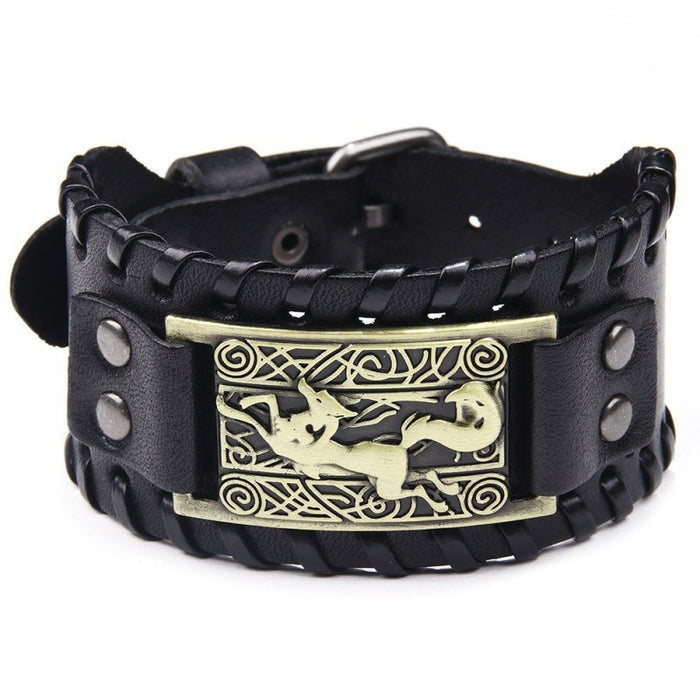 Wholesale Multi-layer Leather Wolf Head Men's Bracelet JDC-BT-FengH002