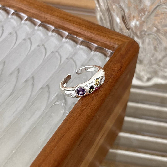 Wholesale Irregular colored zircon ring with a niche design, personalized simplicity, and versatile temperament
