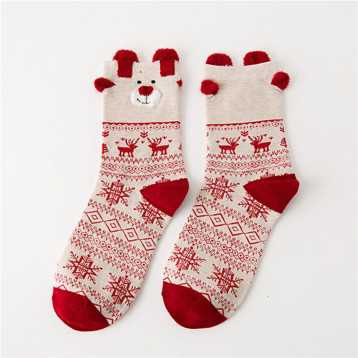 Wholesale 3pairs Cross-border foreign trade autumn and winter Christmas socks Santa gifts snowflakes elk cute cartoon Christmas socks