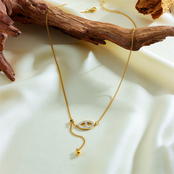 Wholesale New Pulling Diamond Pig Nose Titanium Steel Necklace with Gold Non fading Necklace