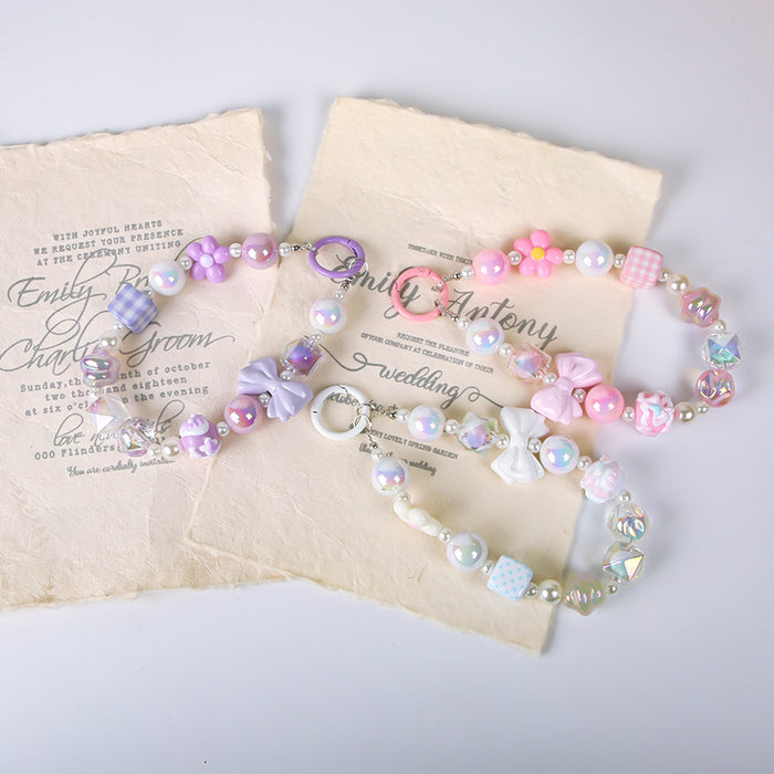 Wholesale  Macaron Creative Beaded Key Chain Mobile Phone Chain Pendant Mobile Phone Hanging Chain