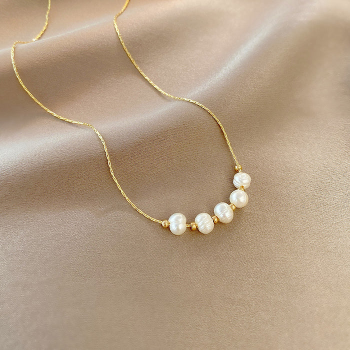 Wholesale Natural pearl gold round ball necklace