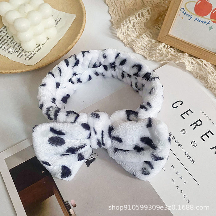 Wholesale Leopard Print Polka Dot Striped Bow Headband Women' s Face Wash Sports Headband Coral Velvet Hair Accessories