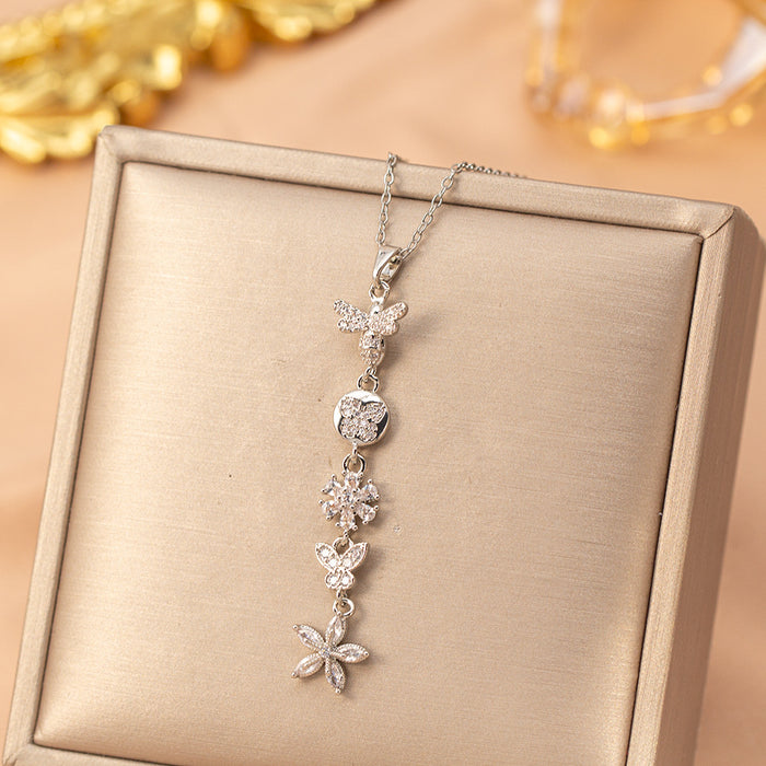 Wholesale Titanium Steel Gold Plated Butterfly Tassel Necklace Trendy Jewelry Accessory MOQ≥2
