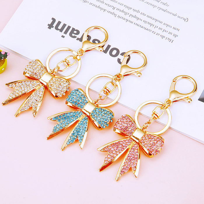 Wholesale Diamond studded bow car keychain metal cute pendant key