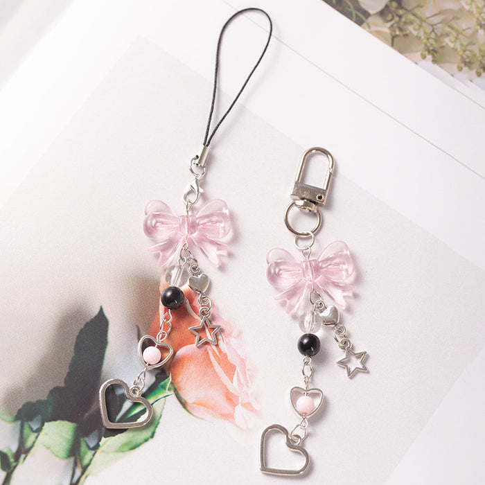 Wholesale Heart Transparent Bow Heart Phone Chain Pendant Bag Pendant Chain