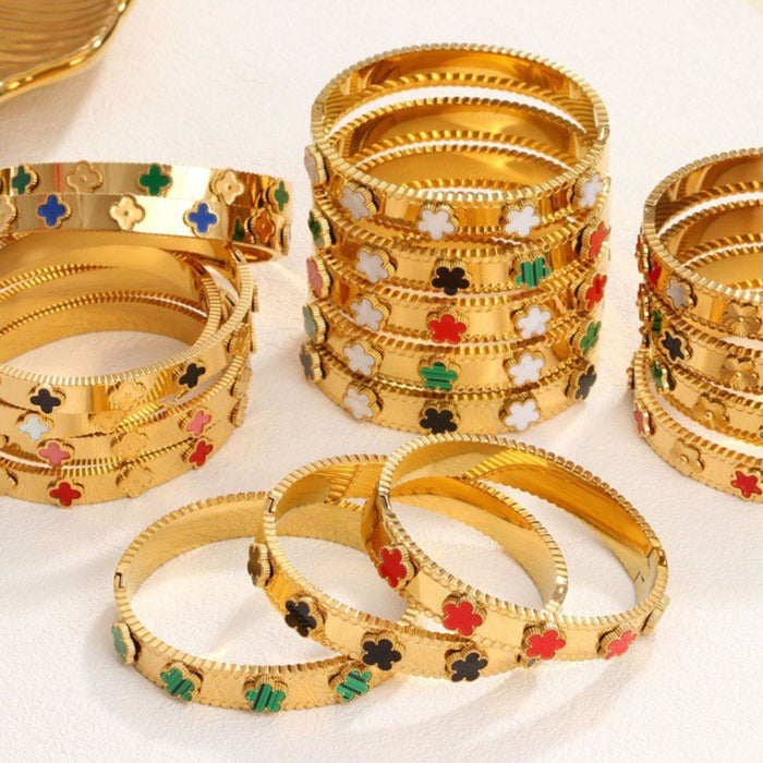 Wholesale Titanium steel five-leaf clover gold-plated bracelet