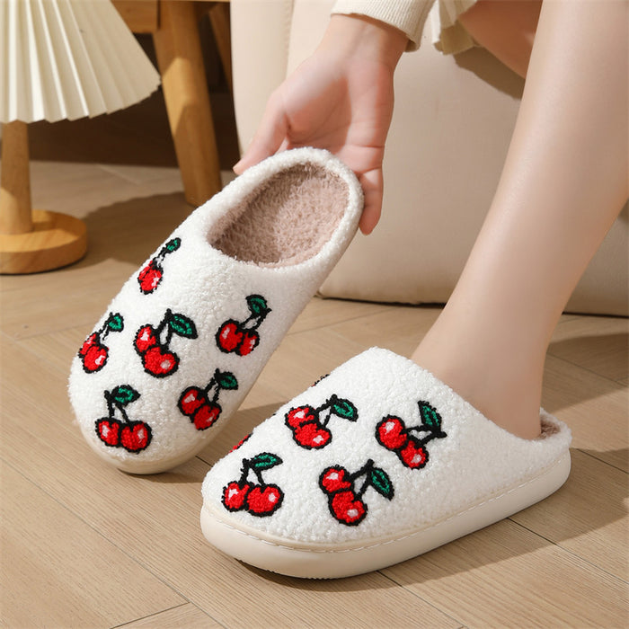 Wholesale Winter cherry cotton slippers women home indoor non-slip warm slippers autumn and winter home
