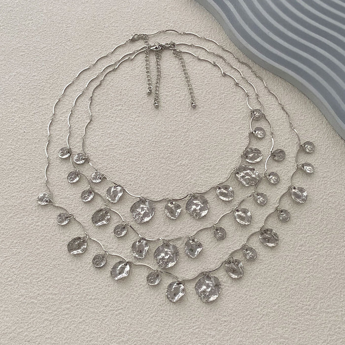 Wholesale multi-layer stacked geometric round pendant necklace women's fashion