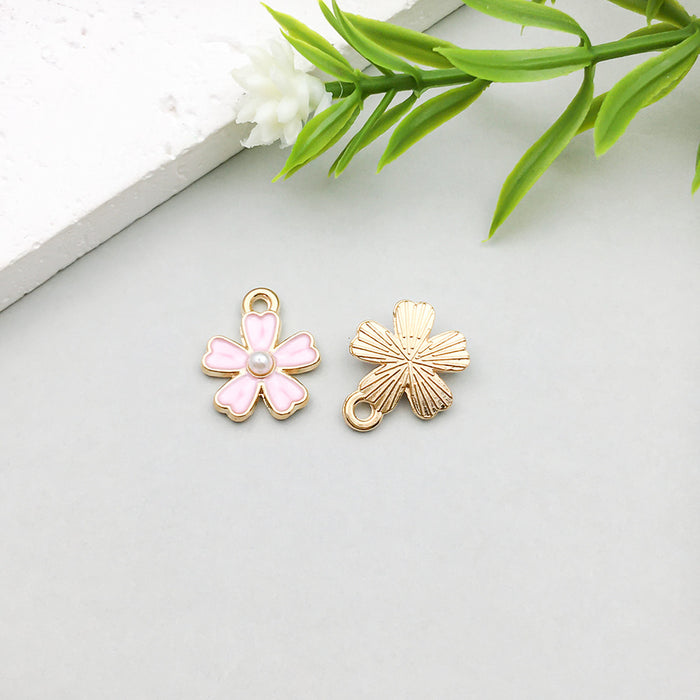 Wholesale Pink oil-sprinkled alloy simulated cherry blossom and  DIY pendant