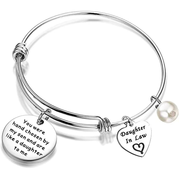 Wholesale Circular hanging tag bracelet, stainless steel heart engraved lettering pendant, round adjustable steel pearl pendant bracelet