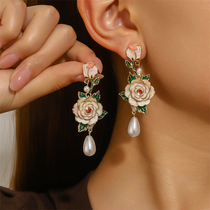 Wholesale Chic Flower Drop Earrings Pink Zinc Alloy Jewelry Accessory MOQ≥2