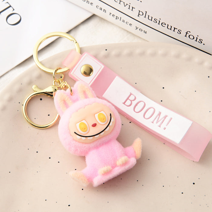 Wholesale Flocking Yoga Little Monster Keychain Small Pendant Cartoon Cute Doll Keychain Small Gift