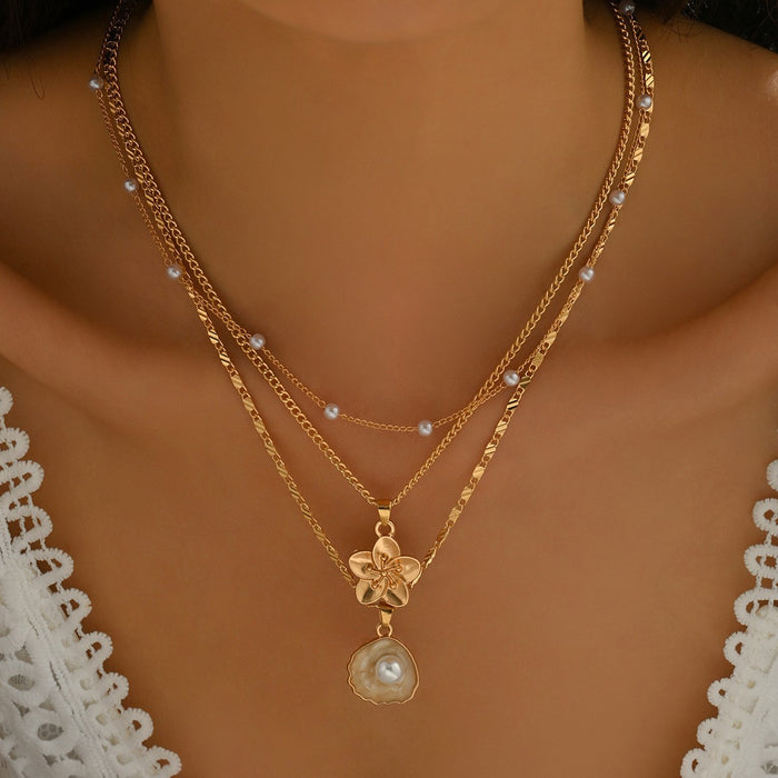 Wholesale Bohemian Starfish Shell Pendant Necklace Faux Pearl Ocean Series Beach Vacation Style