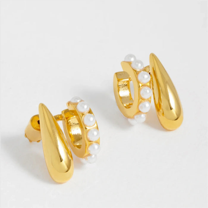 Wholesale  metal brass plated 18k gold inlaid pearl earrings S925 silver pin earrings for women