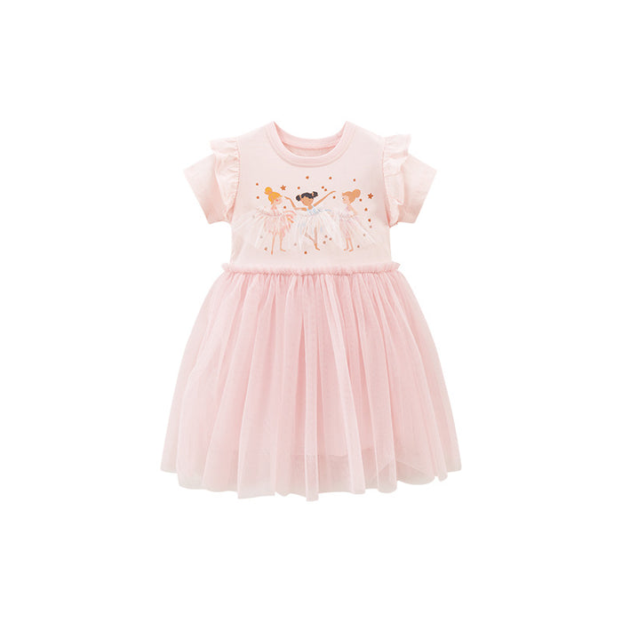 Wholesale Mesh Princess Dress Short Sleeve Cotton Children's Dress JDC-CTS-BST008