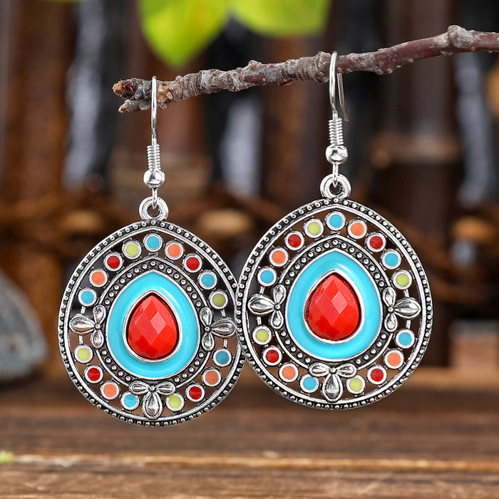 Wholesale Bohemian Geometric Turquoise Earrings Zinc Alloy Fashion Accessory MOQ≥2