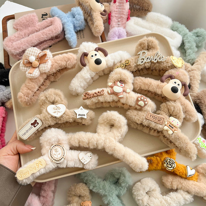 Wholesale Large plush claw clip,  brown color