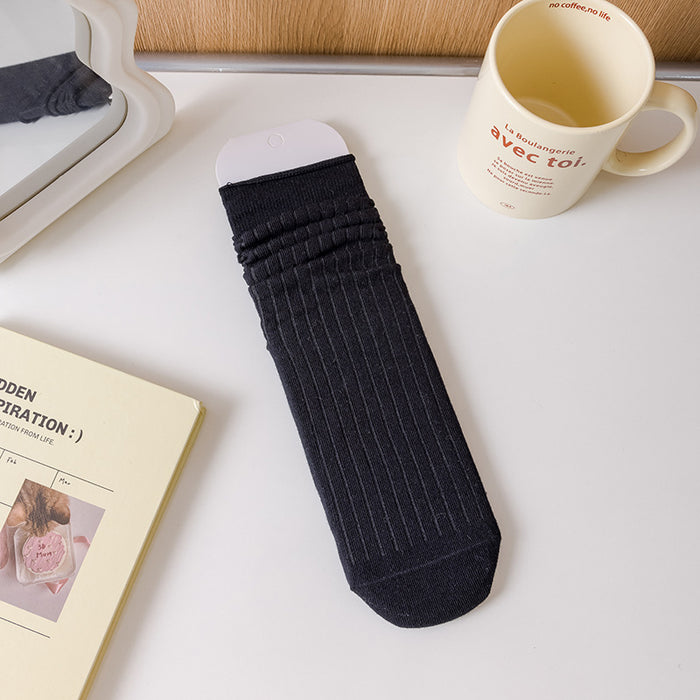 Wholesale Mid length socks with drawstring ballet style, solid color boneless cotton socks