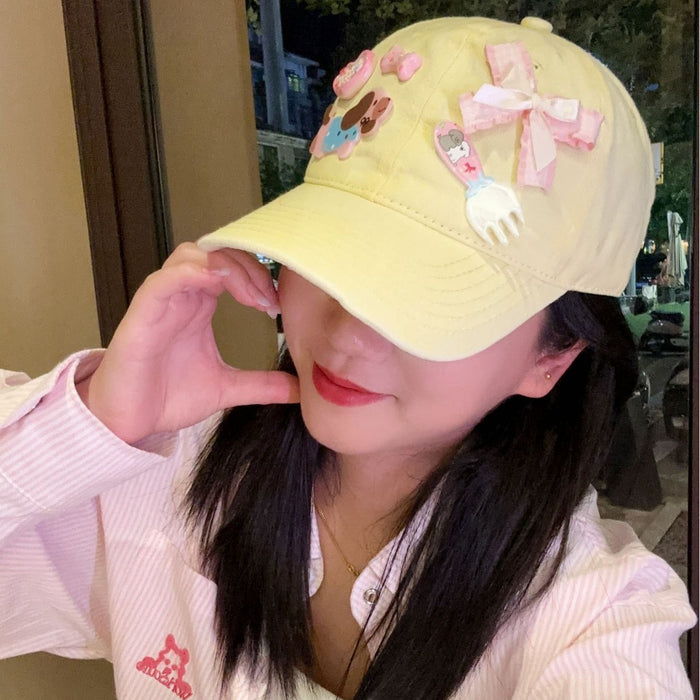 Wholesale Original Sweet Cool Spice Girls Diy Yellow Baseball Cap Summer Pastoral Outdoor Sunshade Cartoon Pattern Soft Top Cap