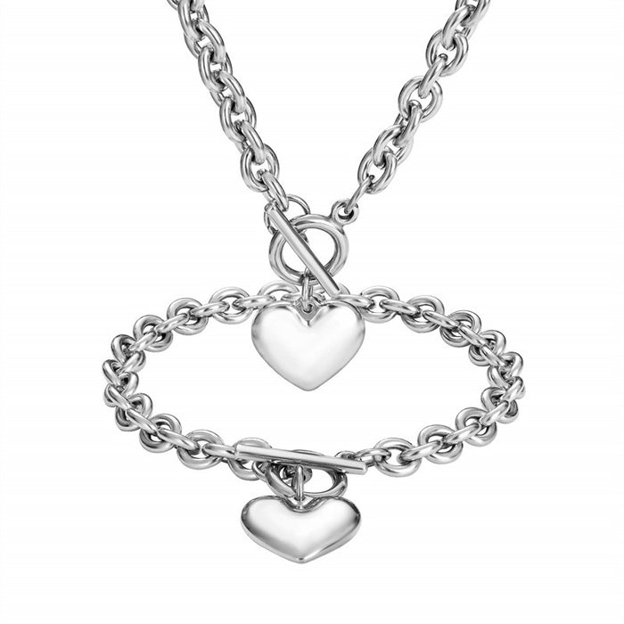 Wholesale Simplified Design Stainless Steel Polished Surface Unisex Heart Pendant Necklace Bracelet OT Buckle