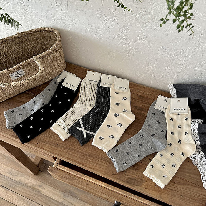 Wholesale Socks, bow, middle tube, socks, polka dots, pile socks, cotton
