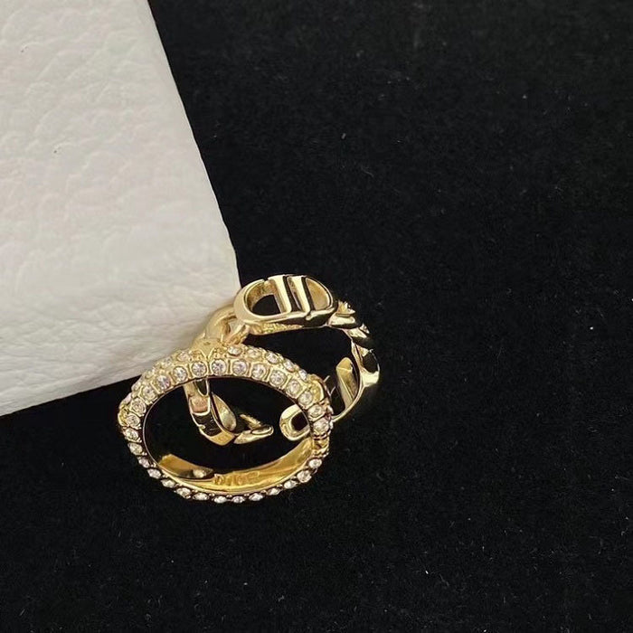 Wholesale Rhinestone adjustable open ring, brass material, fashionable and versatile ring