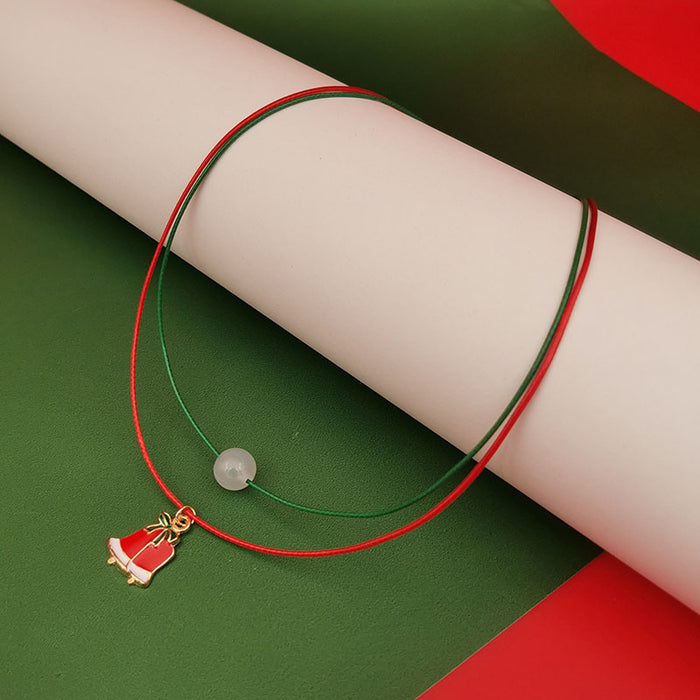 Wholesale Luminous Christmas Necklace Elderly Bell Tree Reindeer Snowflake Christmas Luminous Double-Layer Clavicle Chain