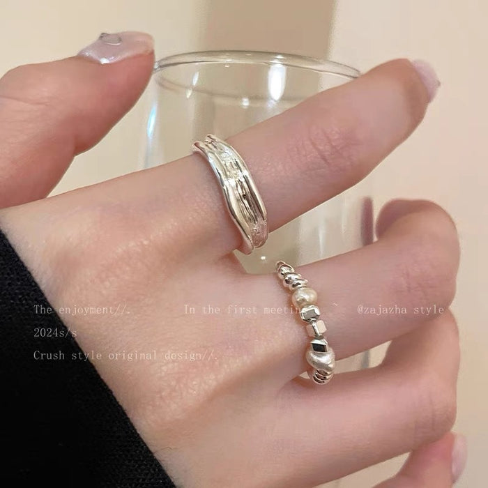 Wholesale Pearl Shattered Silver Irregular Ring Women's Fat Finger Ring