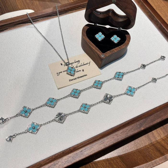 Wholesale Women's Color Four-Leaf Clover Necklace Earrings Bracelet set