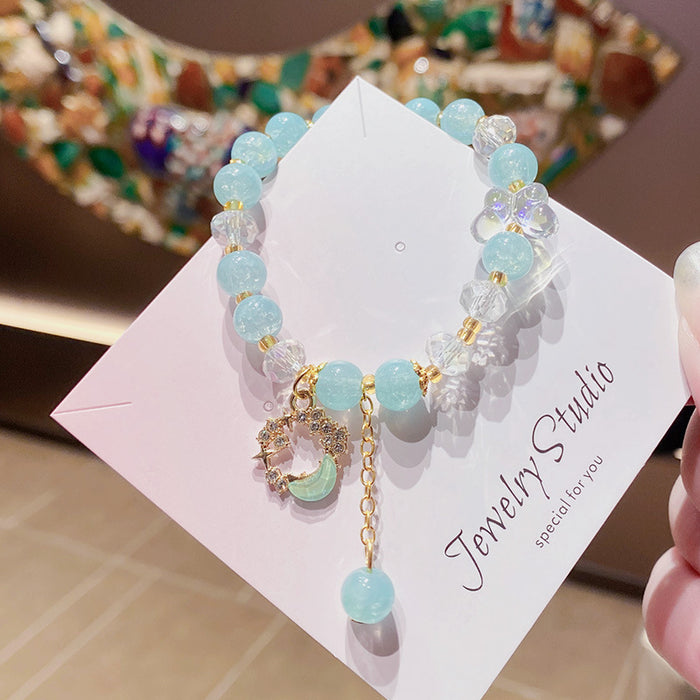 Wholesale Green Glass Crystal Hand Beaded Bracelet Butterfly Moon Design MOQ≥3