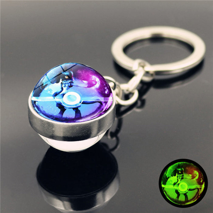 Wholesale Luminous double-sided glass ball pendant metal keychain keyring