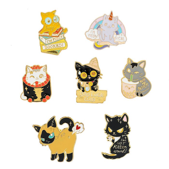 Wholesale Cute cartoon funny personality kitten brooch cat metal badge clothes bag accessories