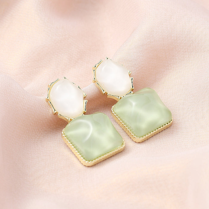 Wholesale Color blocking water ripple retro geometric square unique light luxury design earrings