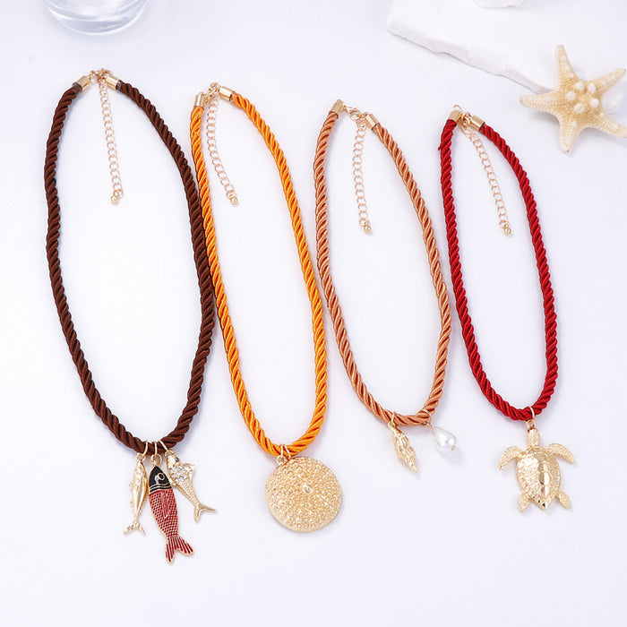 Wholesale color rope alloy marine animal pendant necklace