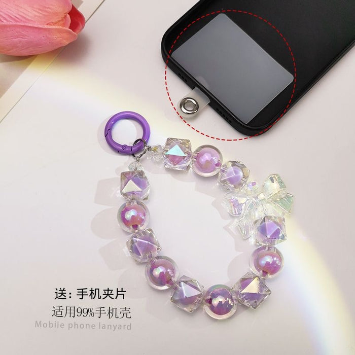 Wholesale Beaded Mobile Phone Chain Acrylic Beads in Beads Bow Wrist Lanyard