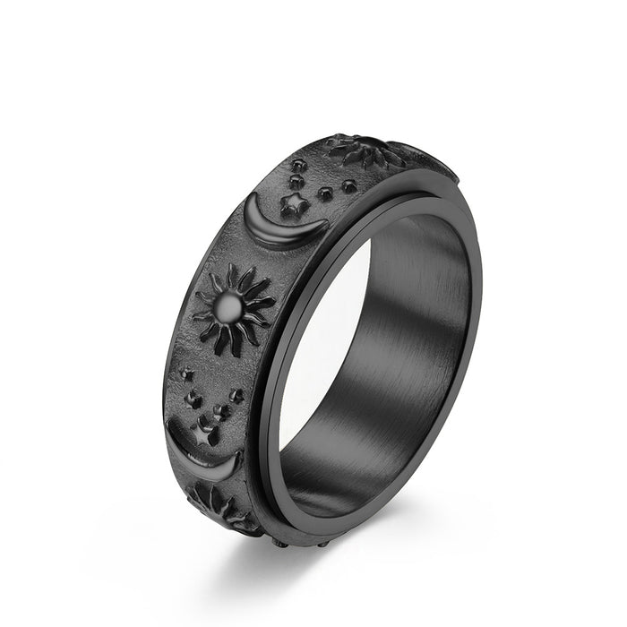 Wholesale Star Moon Sun Rotatable Stainless Steel Men's Ring JDC-RS-QianF031