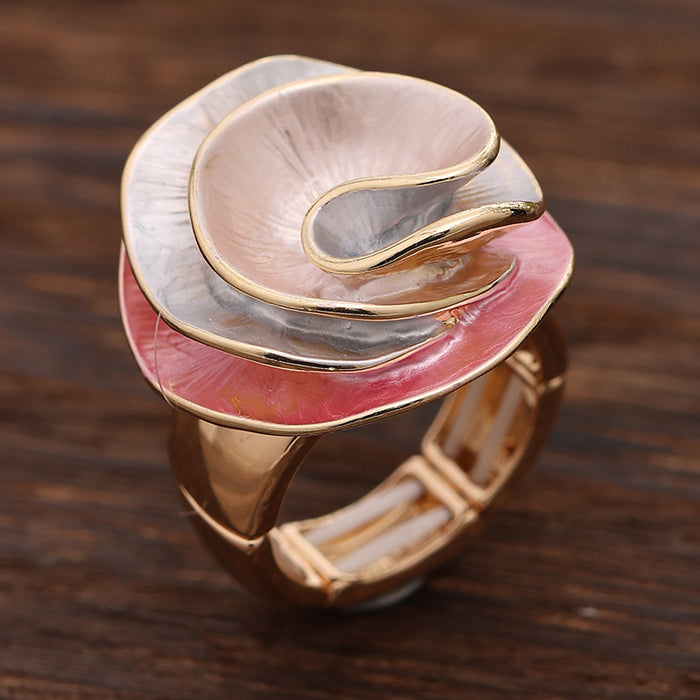 Wholesale Colorful Oil Geometric Rose Elastic Ring,  Fashionable and High-End Versatile Ring for Women