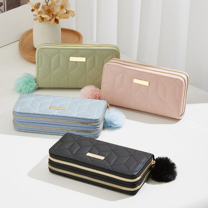 Wholesale Women's Bag New Wallet Women's Double Zipper Long Clutch Bag Fashion Double Layer Wallet Mobile Phone Bag JDC-WT-QJR009