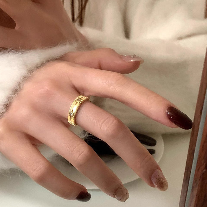 Wholesale Vintage ring, light luxury striped ring, open ring, fashionable ring