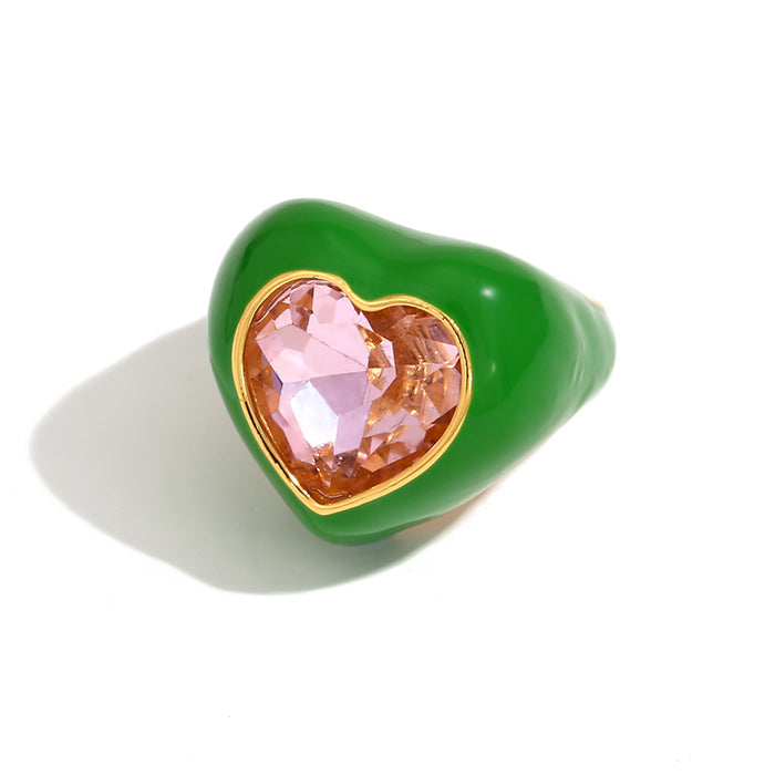 Wholesale Personalized Oil-Drip Ring Stainless Steel Plated with Gold Peach Heart Flower